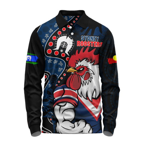 Sydney Roosters Long Sleeve Polo Shirt NAIDOC Indigenous Warrior Spirit