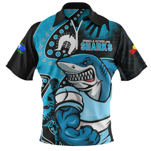 Cronulla-Sutherland Sharks Zip Polo Shirt NAIDOC Indigenous Warrior Spirit