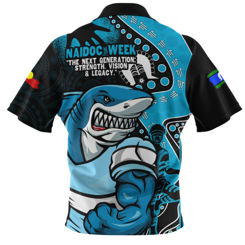 Cronulla-Sutherland Sharks Zip Polo Shirt NAIDOC Indigenous Warrior Spirit Cronulla-Sutherland Sharks Zip Polo Shirt NAIDOC Indigenous Warrior Spirit