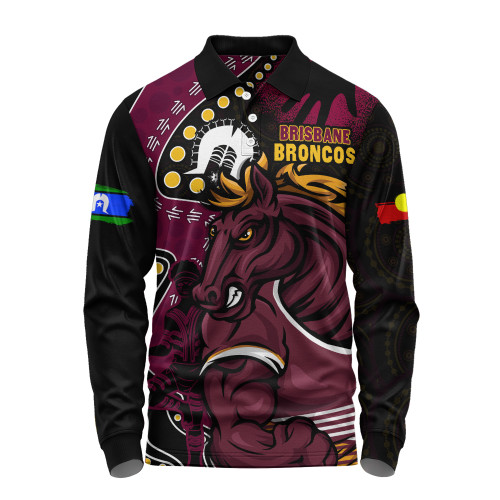 Brisbane Broncos Long Sleeve Polo Shirt NAIDOC Indigenous Warrior Spirit