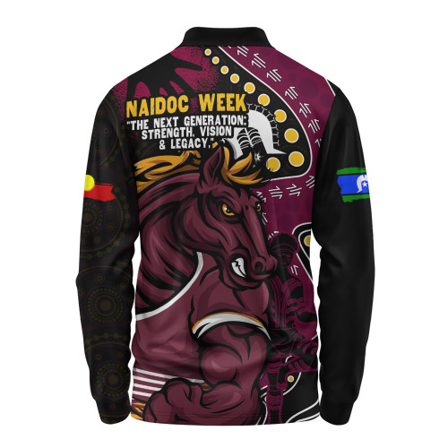 Brisbane Broncos Long Sleeve Polo Shirt NAIDOC Indigenous Warrior Spirit