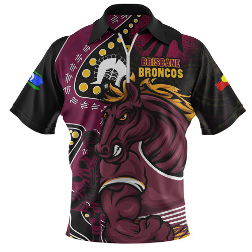 Brisbane Broncos Zip Polo Shirt NAIDOC Indigenous Warrior Spirit