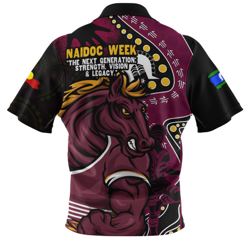 Brisbane Broncos Zip Polo Shirt NAIDOC Indigenous Warrior Spirit