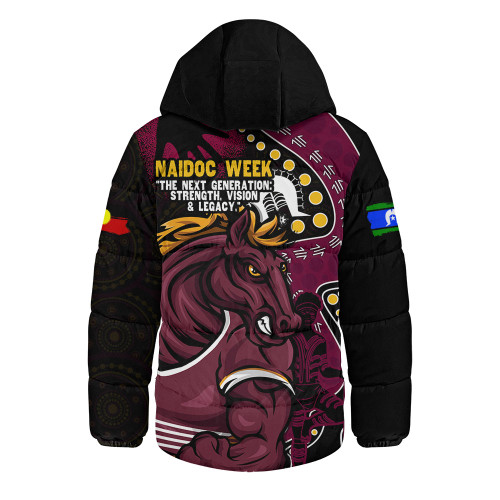 Brisbane Broncos Hooded Padded Jacket NAIDOC Indigenous Warrior Spirit