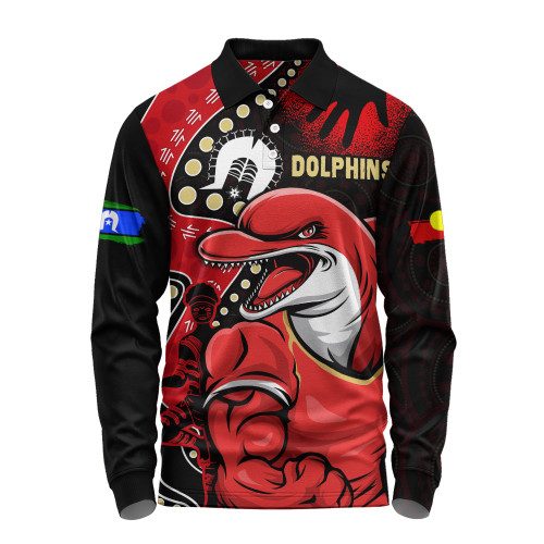 Redcliffe Dolphins Long Sleeve Polo Shirt NAIDOC Indigenous Warrior Spirit
