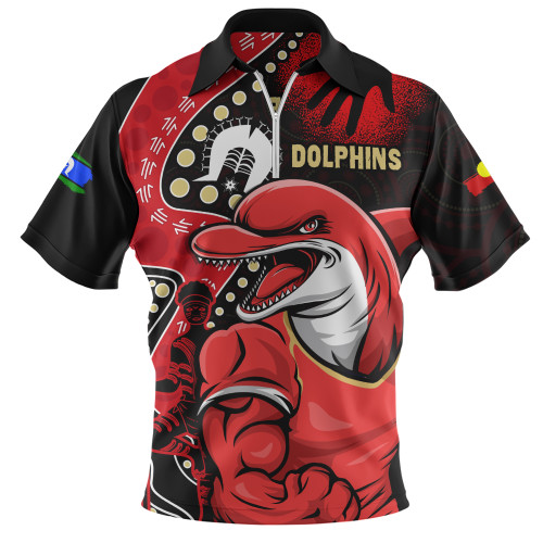 Redcliffe Dolphins Zip Polo Shirt NAIDOC Indigenous Warrior Spirit