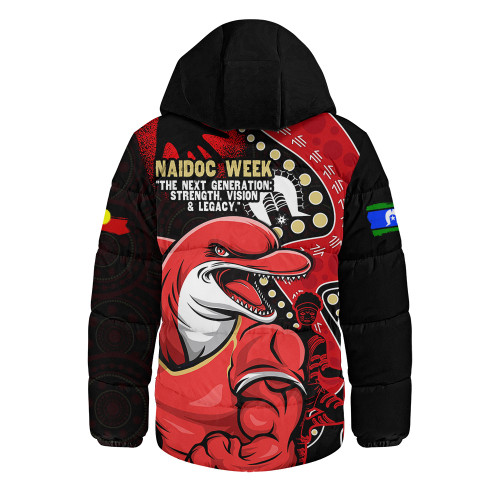 Redcliffe Dolphins Hooded Padded Jacket NAIDOC Indigenous Warrior Spirit