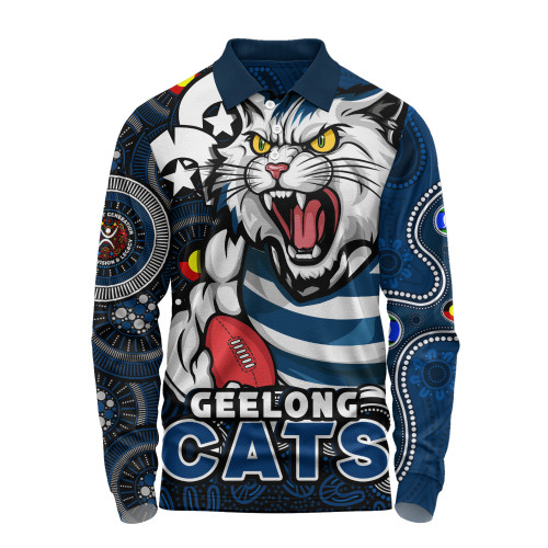 Geelong Cats Long Sleeve Polo Shirt NAIDOC Spirit Of Country
