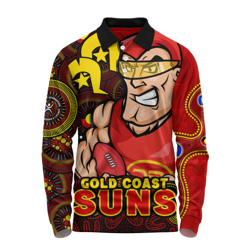 Gold Coast SUNS Long Sleeve Polo Shirt NAIDOC Spirit Of Country