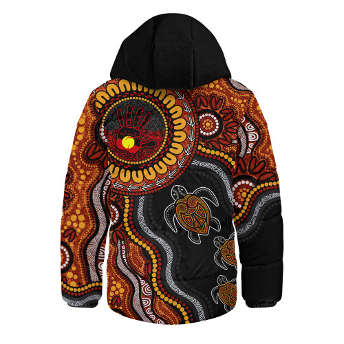 Indigenous Australian Aboriginal Hooded Padded Jacket Hand Of The Land Heart Of The Sea