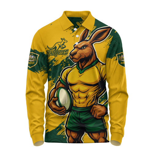Aussie Wallabies Long Sleeve Polo Shirt Wallabies Kangaroo Power Rugby