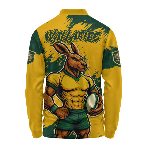 Aussie Wallabies Long Sleeve Polo Shirt Wallabies Kangaroo Power Rugby Aussie Wallabies Long Sleeve Polo Shirt Wallabies Kangaroo Power Rugby