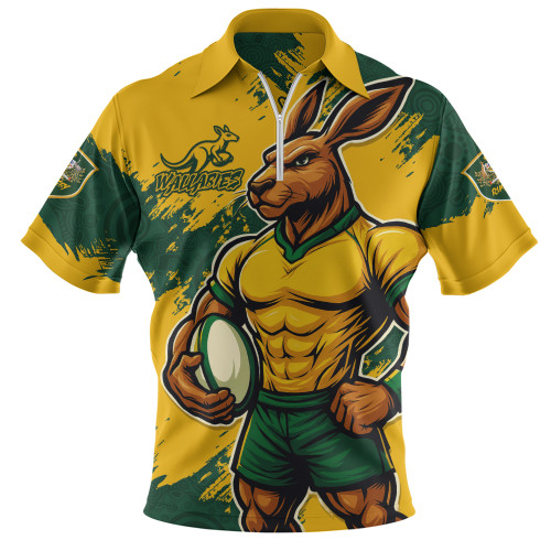 Aussie Wallabies Zip Polo Shirt Wallabies Kangaroo Power Rugby
