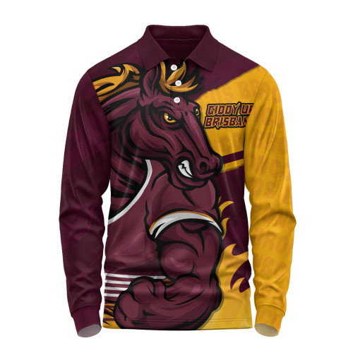 Brisbane Broncos Long Sleeve Polo Shirt Defend The Pride