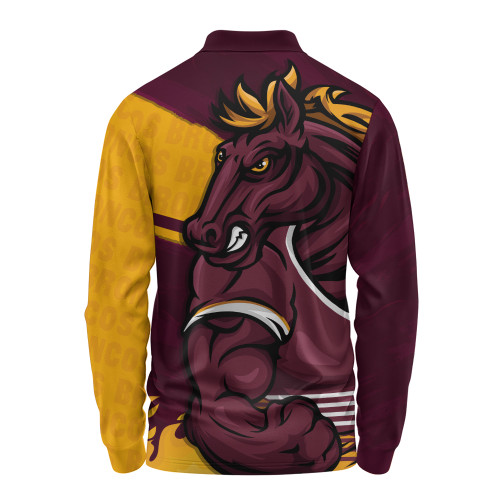 Brisbane Broncos Long Sleeve Polo Shirt Defend The Pride Brisbane Broncos Long Sleeve Polo Shirt Defend The Pride