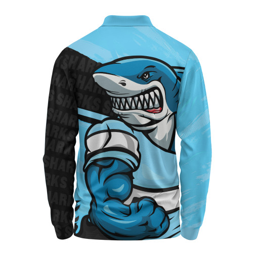 Cronulla-Sutherland Sharks Long Sleeve Polo Shirt Defend The Pride