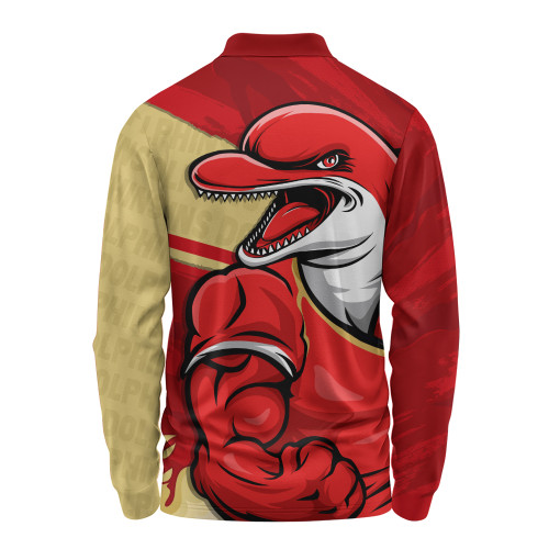 Redcliffe Dolphins Long Sleeve Polo Shirt Defend The Pride