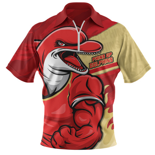 Redcliffe Dolphins Zip Polo Shirt Defend The Pride
