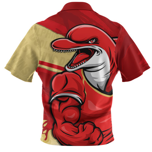 Redcliffe Dolphins Zip Polo Shirt Defend The Pride