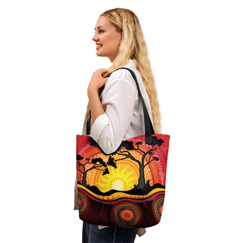 Indigenous Australian Aboriginal Tote Bag Dawn Over Dreamtime Indigenous Australian Aboriginal Tote Bag Dawn Over Dreamtime