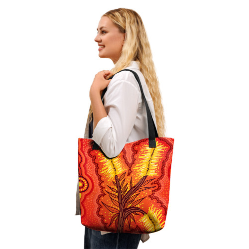 Indigenous Australian Aboriginal Tote Bag Golden Flame Bottlebrush Indigenous Australian Aboriginal Tote Bag Golden Flame Bottlebrush