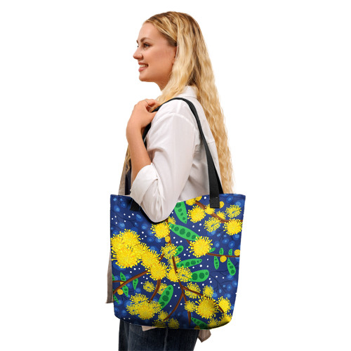 Indigenous Australian Aboriginal Tote Bag Golden Wattle Dreaming Indigenous Australian Aboriginal Tote Bag Golden Wattle Dreaming