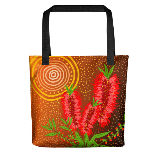 Indigenous Australian Aboriginal Tote Bag Sunrise Over Bottlebrush Country Indigenous Australian Aboriginal Tote Bag Sunrise Over Bottlebrush Country