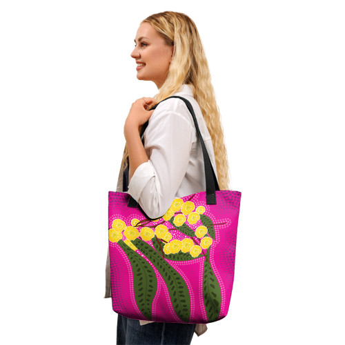 Indigenous Australian Aboriginal Tote Bag Wattle Bloom In Pink Sky Indigenous Australian Aboriginal Tote Bag Wattle Bloom In Pink Sky