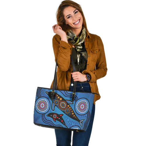 Indigenous Australian Aboriginal Leather Tote Bag Dance Of The Sea Spirits Indigenous Australian Aboriginal Leather Tote Bag Dance Of The Sea Spirits