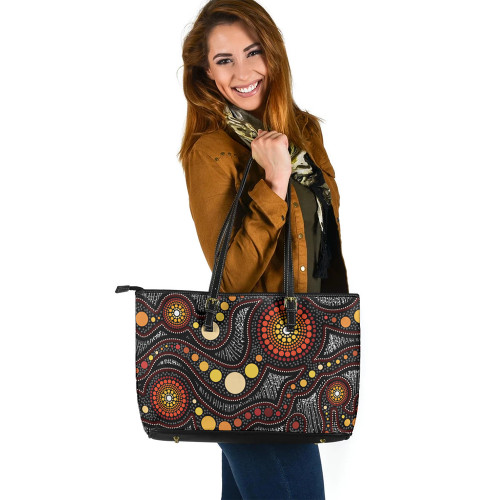 Indigenous Australian Aboriginal Leather Tote Bag Dreamtime Pathways Indigenous Australian Aboriginal Leather Tote Bag Dreamtime Pathways