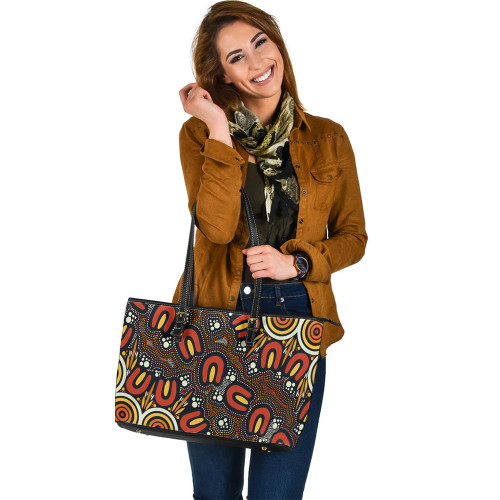 Indigenous Australian Aboriginal Leather Tote Bag Footsteps Of Ancestors Indigenous Australian Aboriginal Leather Tote Bag Footsteps Of Ancestors