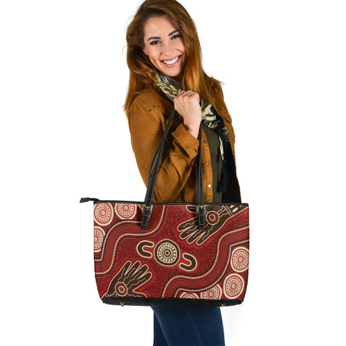 Indigenous Australian Aboriginal Leather Tote Bag Hands Of The Ancestors Indigenous Australian Aboriginal Leather Tote Bag Hands Of The Ancestors