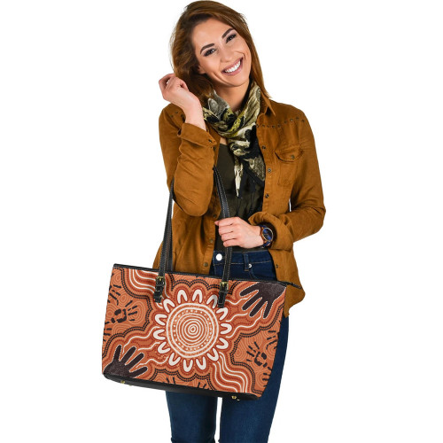 Indigenous Australian Aboriginal Leather Tote Bag Hands Of The Dreaming Indigenous Australian Aboriginal Leather Tote Bag Hands Of The Dreaming