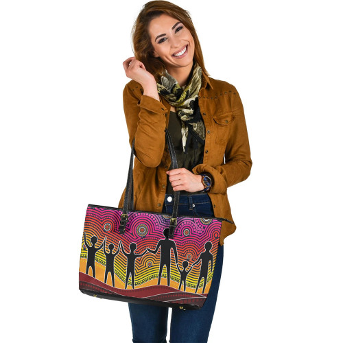 Indigenous Australian Aboriginal Leather Tote Bag Harmony In Colors United As One Indigenous Australian Aboriginal Leather Tote Bag Harmony In Colors United As One