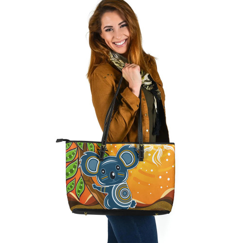 Indigenous Australian Aboriginal Leather Tote Bag Koala In The Sun Dreaming Indigenous Australian Aboriginal Leather Tote Bag Koala In The Sun Dreaming