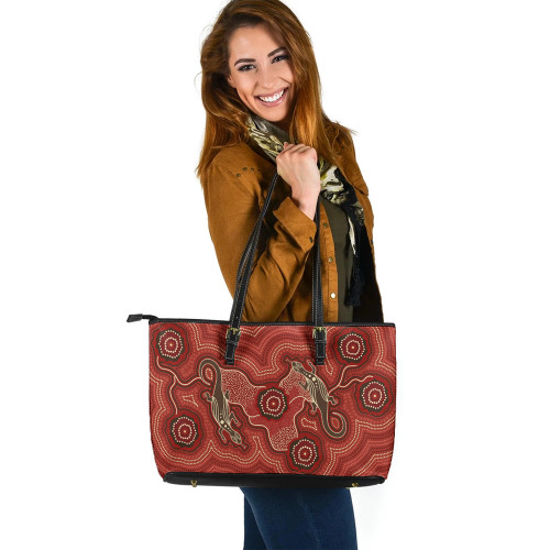 Indigenous Australian Aboriginal Leather Tote Bag Lizard Spirits Of The Red Earth Indigenous Australian Aboriginal Leather Tote Bag Lizard Spirits Of The Red Earth