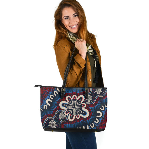 Indigenous Australian Aboriginal Leather Tote Bag Night Blooming Ceremony Indigenous Australian Aboriginal Leather Tote Bag Night Blooming Ceremony