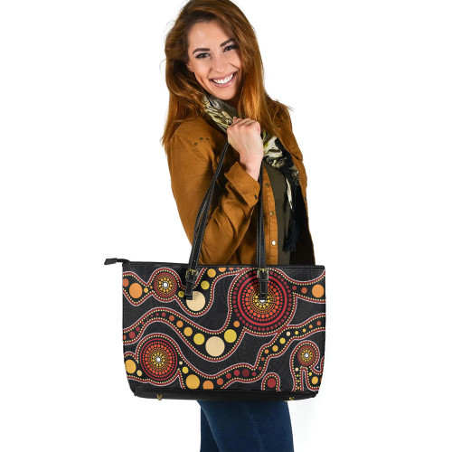Indigenous Australian Aboriginal Leather Tote Bag Night Walk Dreaming