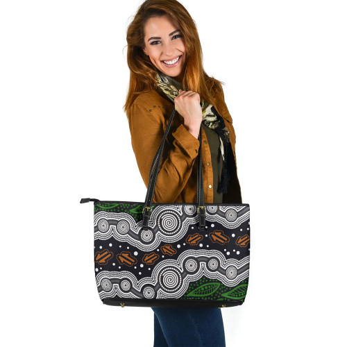 Indigenous Australian Aboriginal Leather Tote Bag Pathways Through Country Indigenous Australian Aboriginal Leather Tote Bag Pathways Through Country