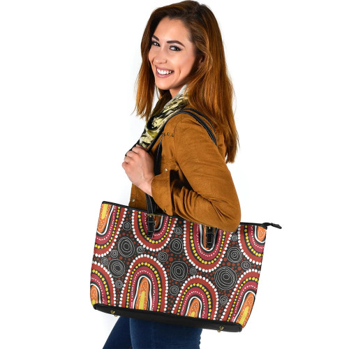 Indigenous Australian Aboriginal Leather Tote Bag Rainbow Pathways