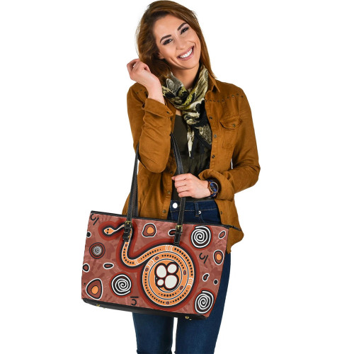 Indigenous Australian Aboriginal Leather Tote Bag Rainbow Serpent Spirit Indigenous Australian Aboriginal Leather Tote Bag Rainbow Serpent Spirit