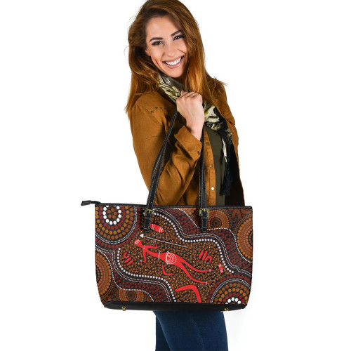 Indigenous Australian Aboriginal Leather Tote Bag Red Kangaroo Dreaming Indigenous Australian Aboriginal Leather Tote Bag Red Kangaroo Dreaming