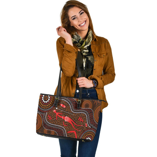 Indigenous Australian Aboriginal Leather Tote Bag Red Kangaroo Dreaming Indigenous Australian Aboriginal Leather Tote Bag Red Kangaroo Dreaming