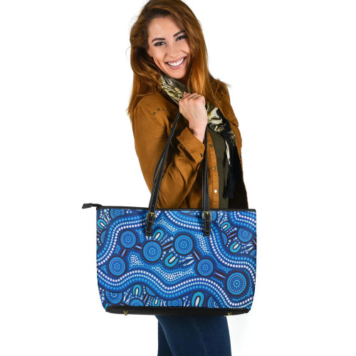 Indigenous Australian Aboriginal Leather Tote Bag River Song Dreaming Indigenous Australian Aboriginal Leather Tote Bag River Song Dreaming