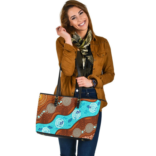 Indigenous Australian Aboriginal Leather Tote Bag River Spirits Dreaming Indigenous Australian Aboriginal Leather Tote Bag River Spirits Dreaming