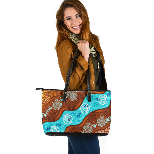 Indigenous Australian Aboriginal Leather Tote Bag River Spirits Dreaming Indigenous Australian Aboriginal Leather Tote Bag River Spirits Dreaming