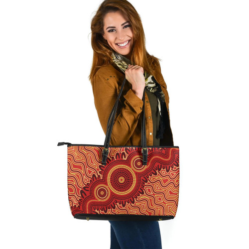 Indigenous Australian Aboriginal Leather Tote Bag Sacred Desert Echoes Indigenous Australian Aboriginal Leather Tote Bag Sacred Desert Echoes