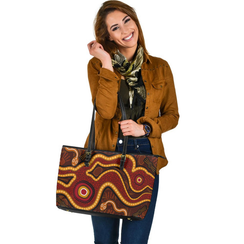 Indigenous Australian Aboriginal Leather Tote Bag Serpent Dreaming Path Indigenous Australian Aboriginal Leather Tote Bag Serpent Dreaming Path