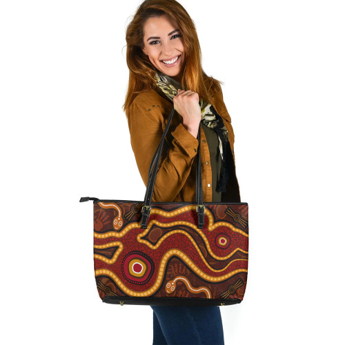 Indigenous Australian Aboriginal Leather Tote Bag Serpent Dreaming Path Indigenous Australian Aboriginal Leather Tote Bag Serpent Dreaming Path