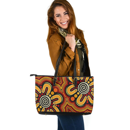 Indigenous Australian Aboriginal Leather Tote Bag Spiral Dreaming Path Indigenous Australian Aboriginal Leather Tote Bag Spiral Dreaming Path